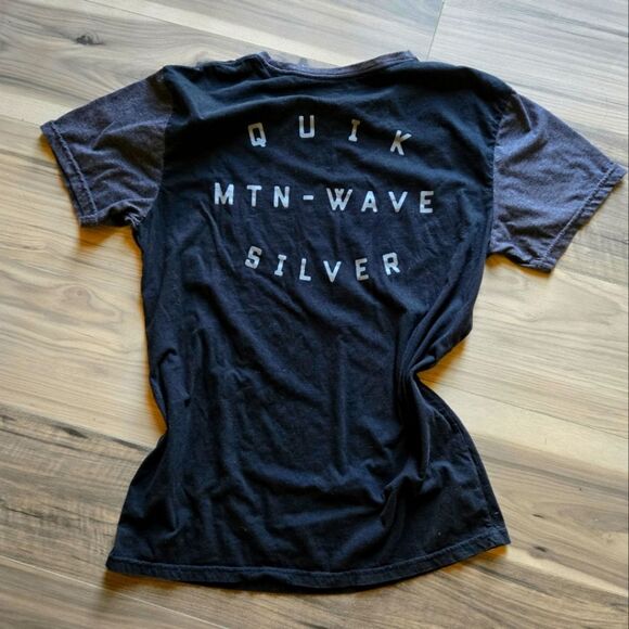 Quiksilver Men’s T-Shirt Black Colorblock Mtn-Wave Logo Surf Skate Tee Size L - Picture 1 of 5